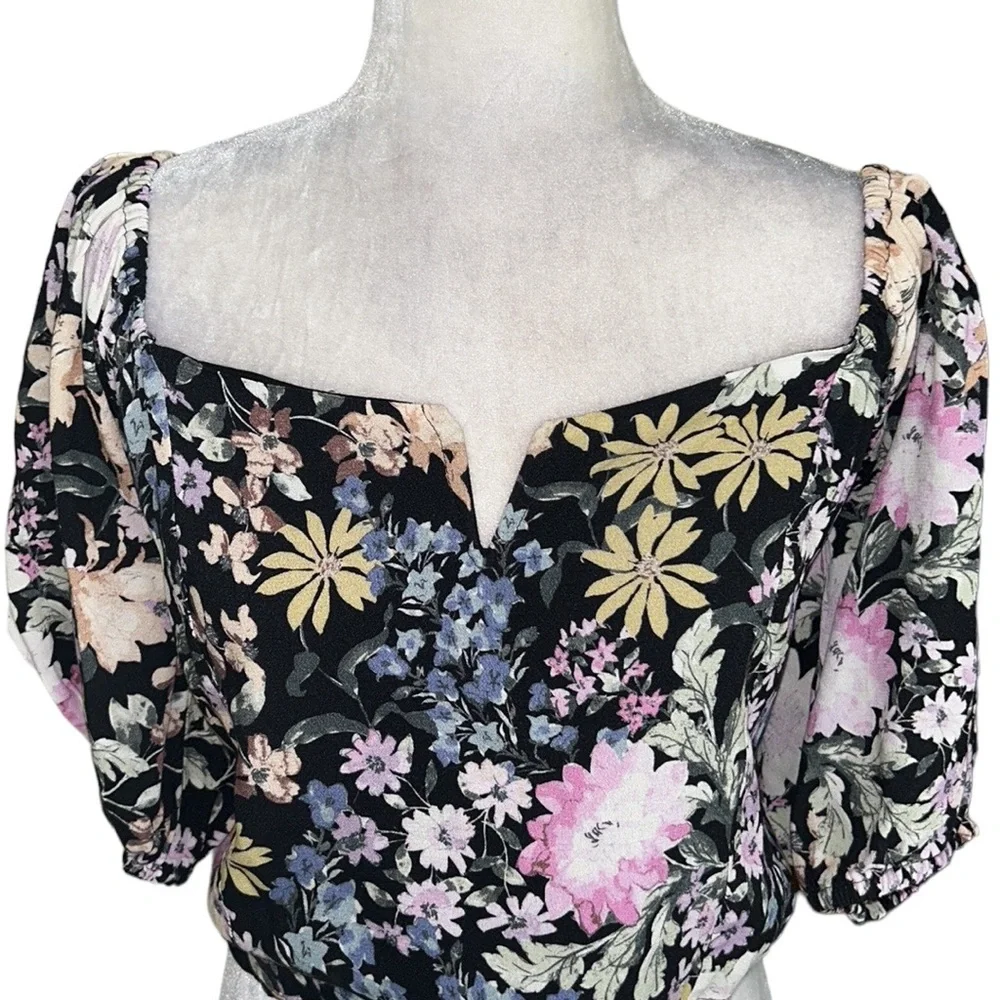 Saltwater Luxe Lenny Multi Floral Oasis Puff Sleeve Off Shoulder Crop Top - M - Picture 5 of 16